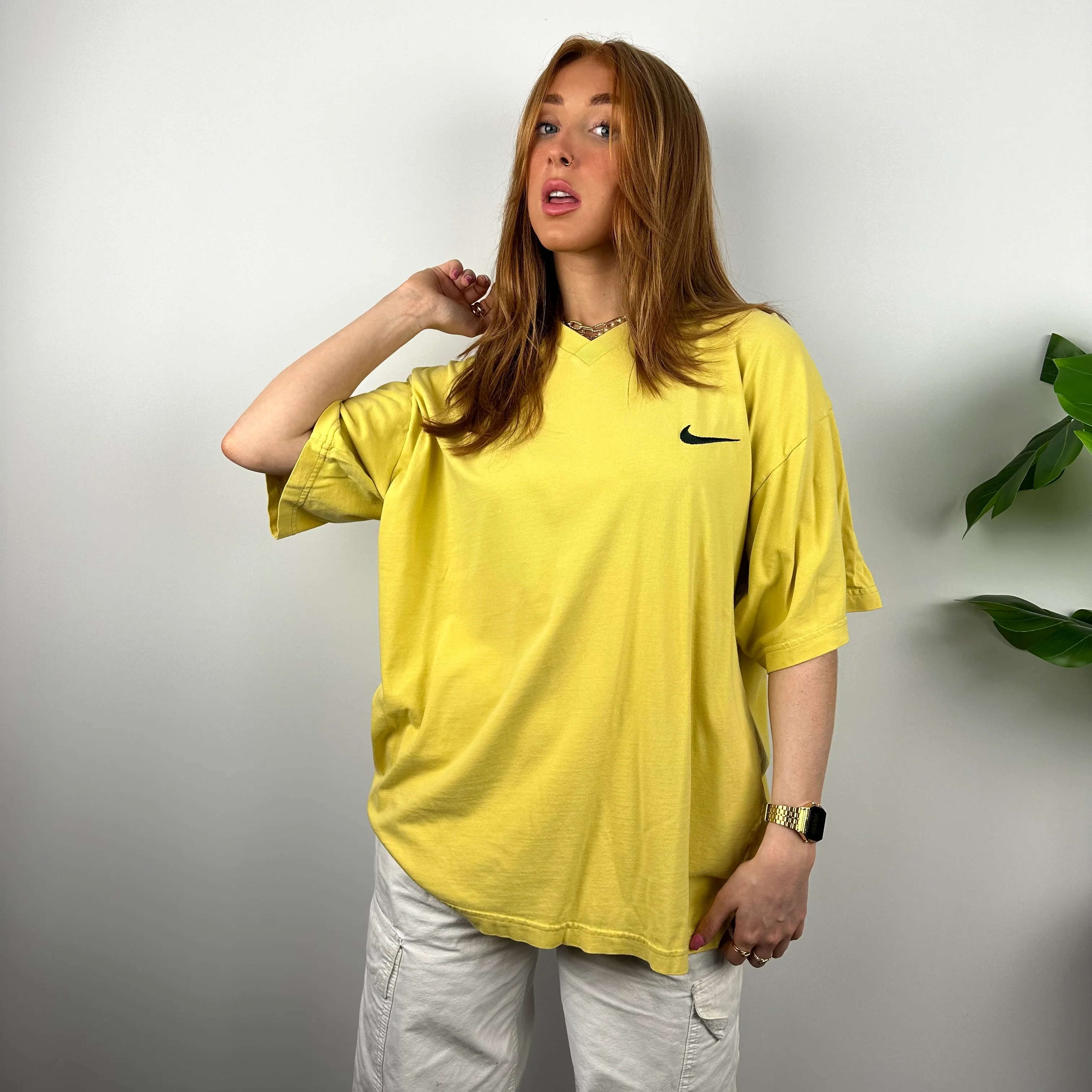 Nike RARE Yellow Embroidered Swoosh T Shirt (XL) - Image 7