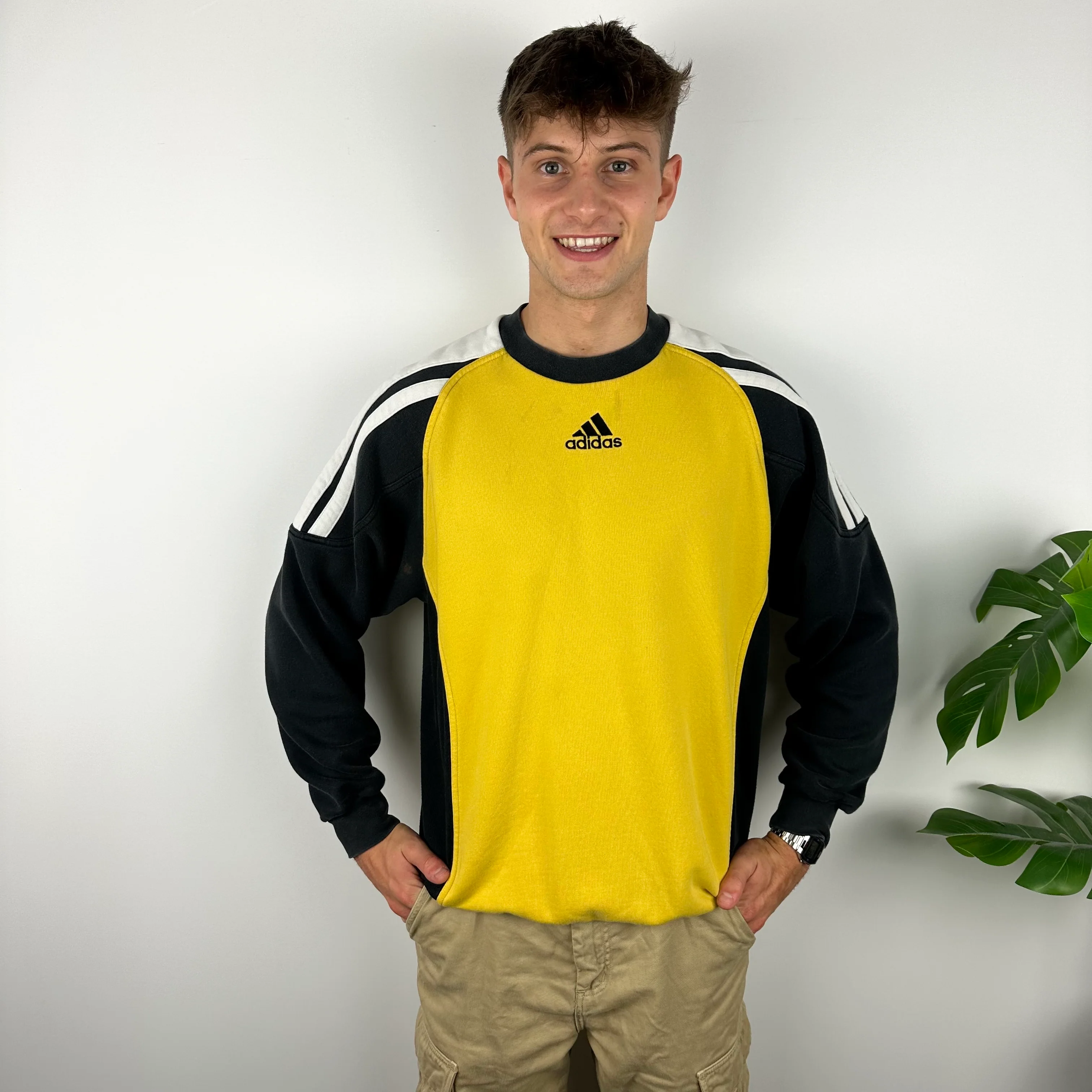 Adidas RARE Yellow Embroidered Spell Out Sweatshirt (L) - Image 4