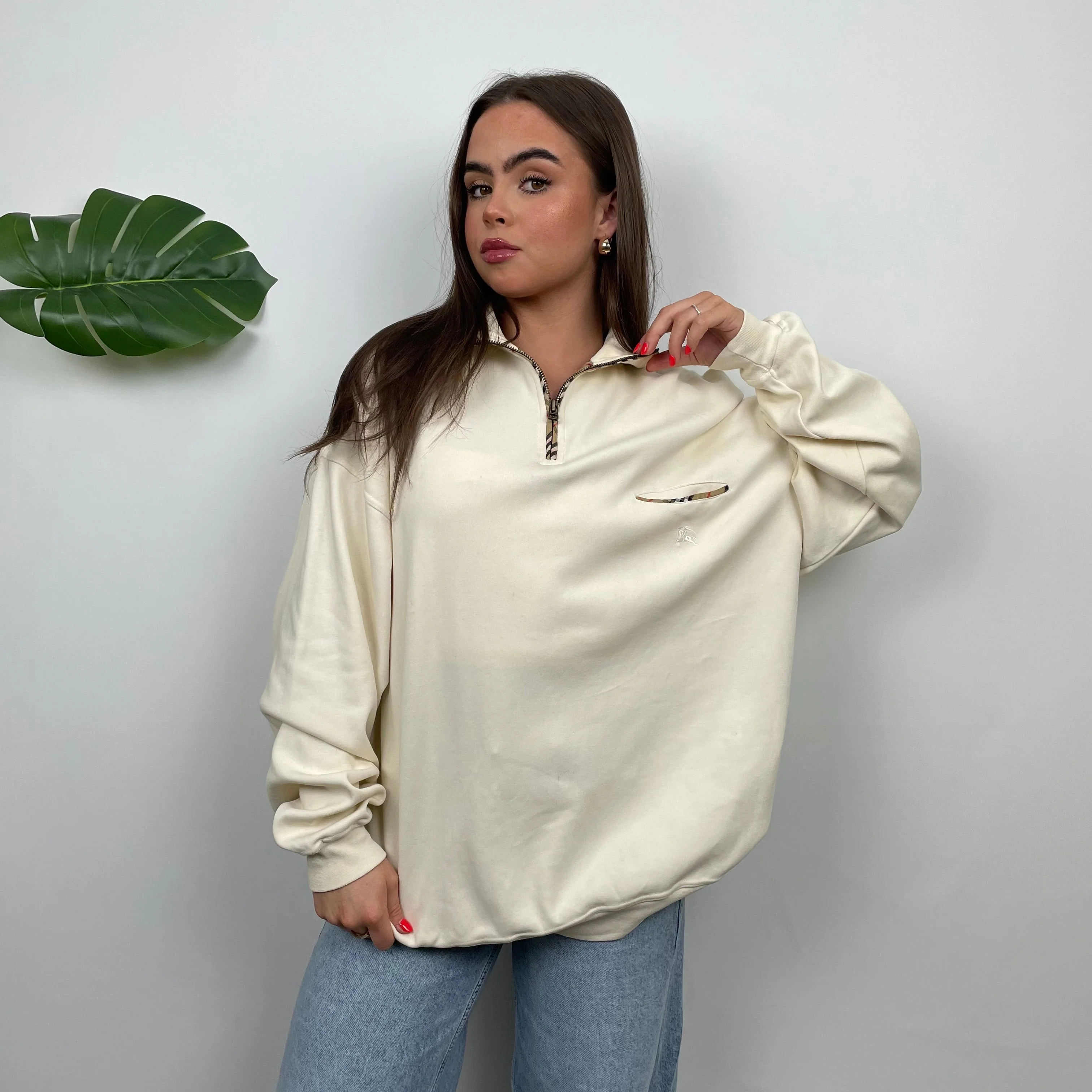 Burberry Cream Embroidered Spell Out Quarter Zip (L) - Image 4