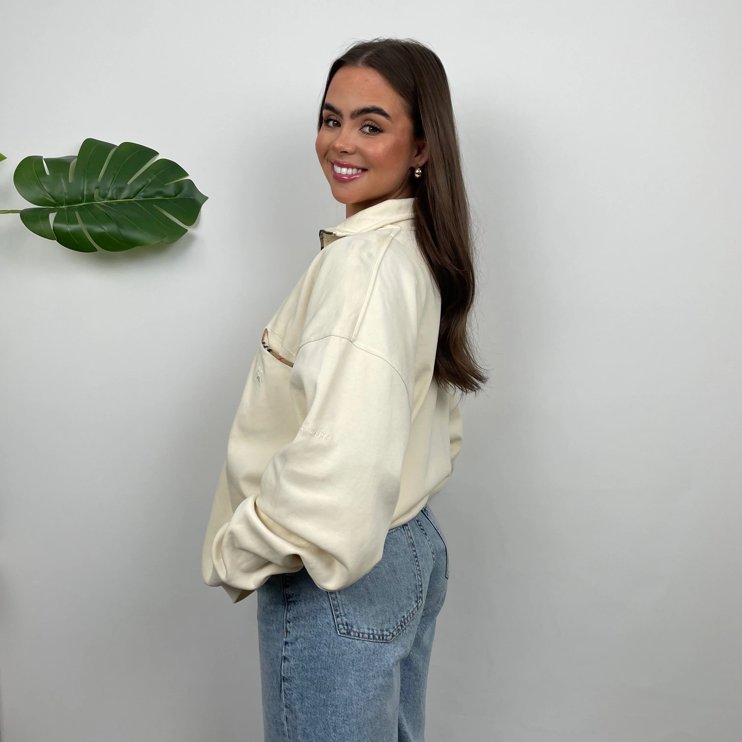Burberry Cream Embroidered Spell Out Quarter Zip (L) - Image 7