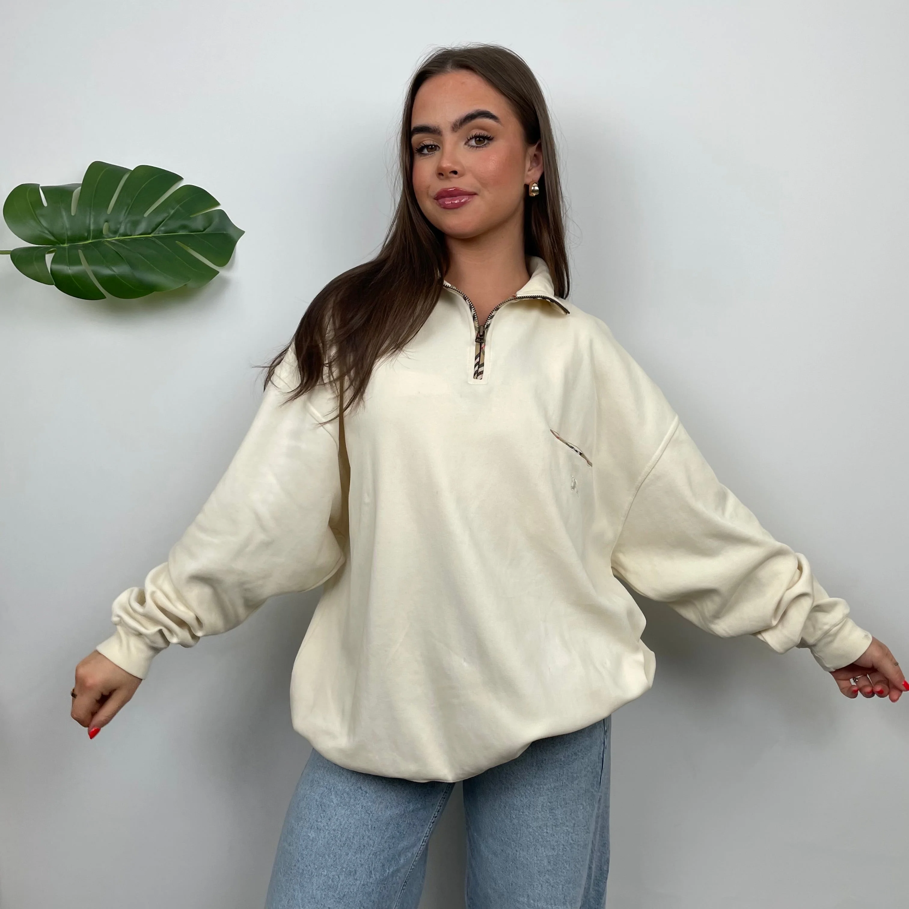 Burberry Cream Embroidered Spell Out Quarter Zip (L) - Image 8
