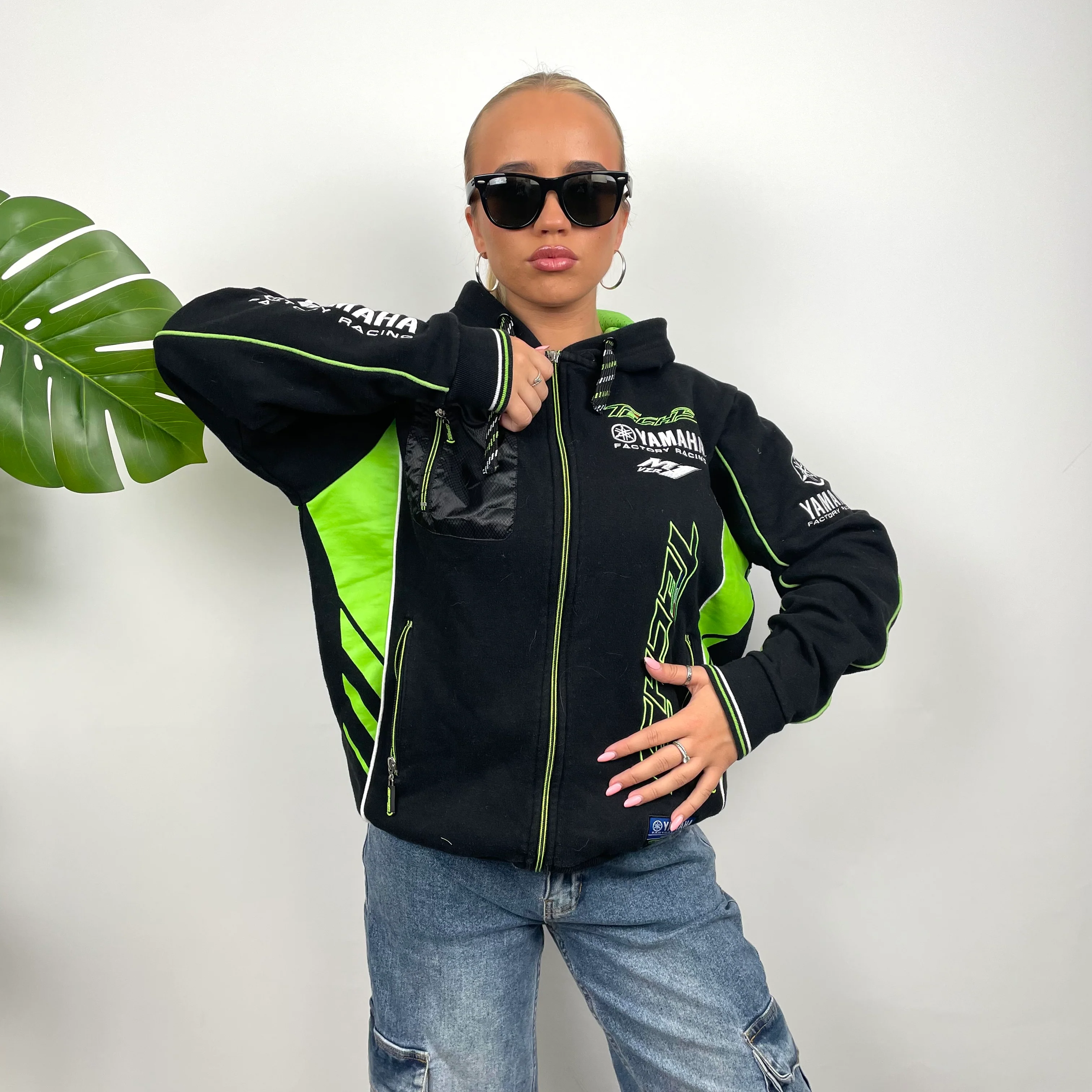 Yamaha Racing Team Black Embroidered Spell Out Zip Up Hoodie Jacket (M) - Image 5