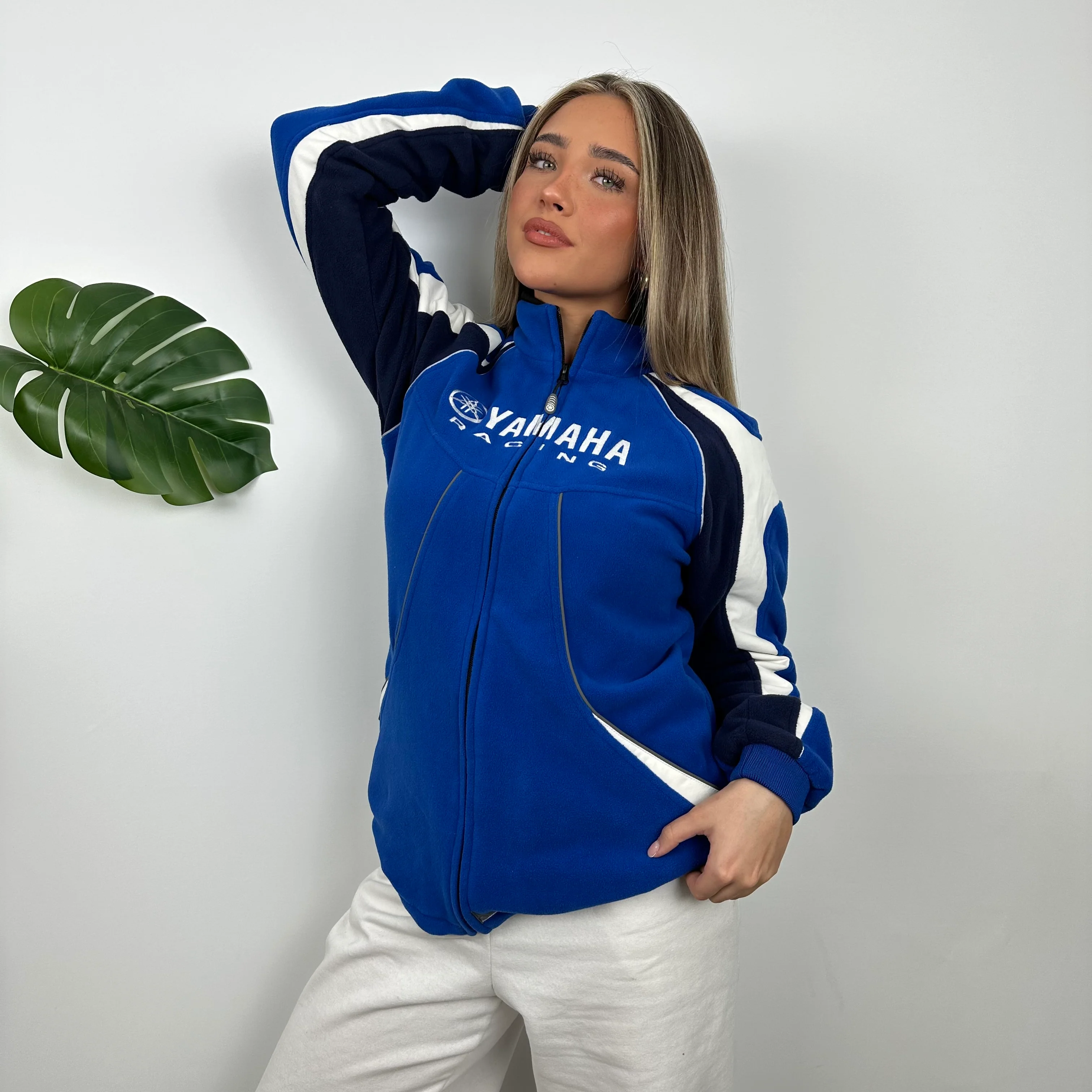 Yamaha Racing Team Blue Embroidered Spell Out Zip Up Hoodie Jacket (M) - Image 2